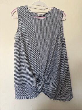 C&C California 100% Linen Striped Twist Front Sleeveless Top Size L